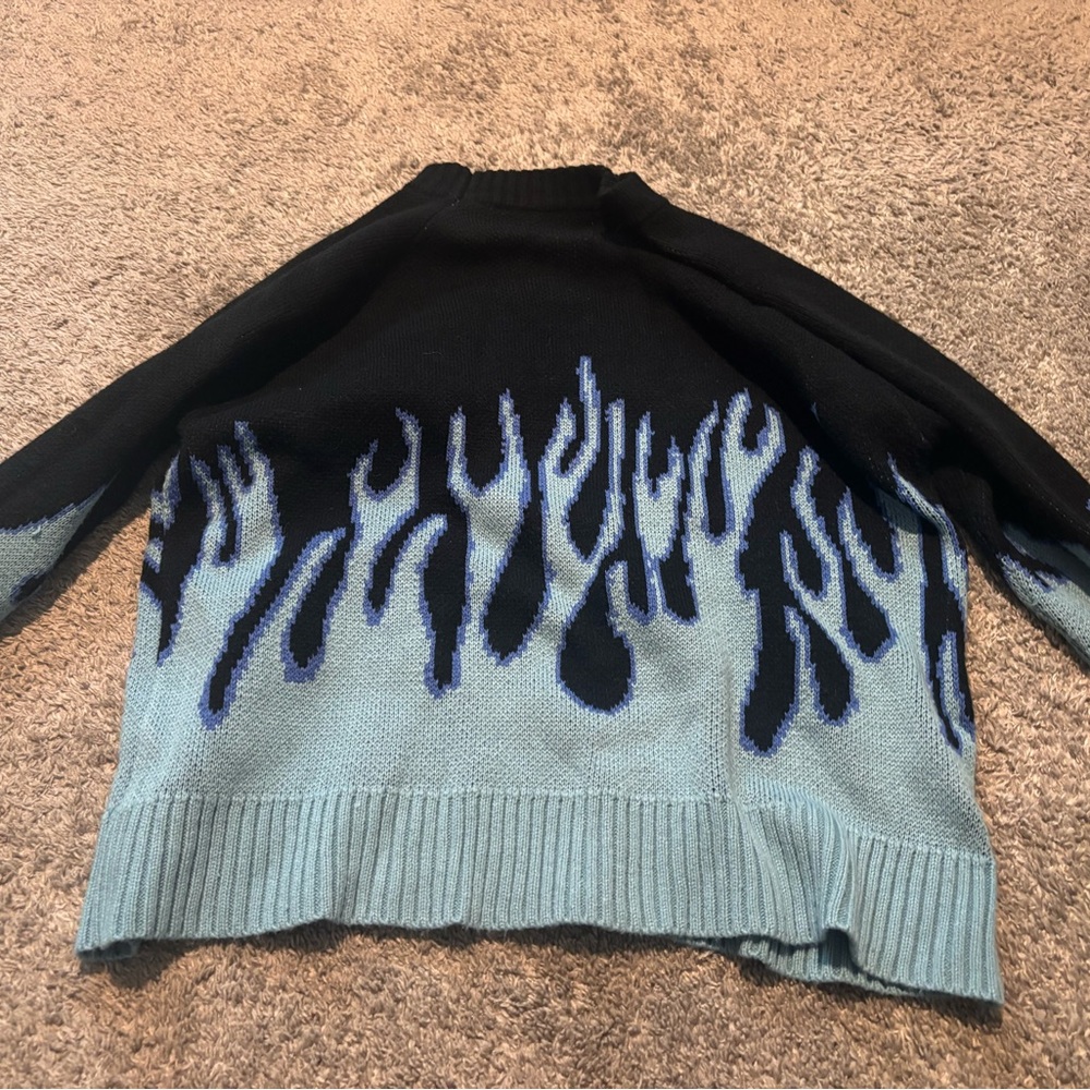 Black and Blue Flame Pattern Sweater